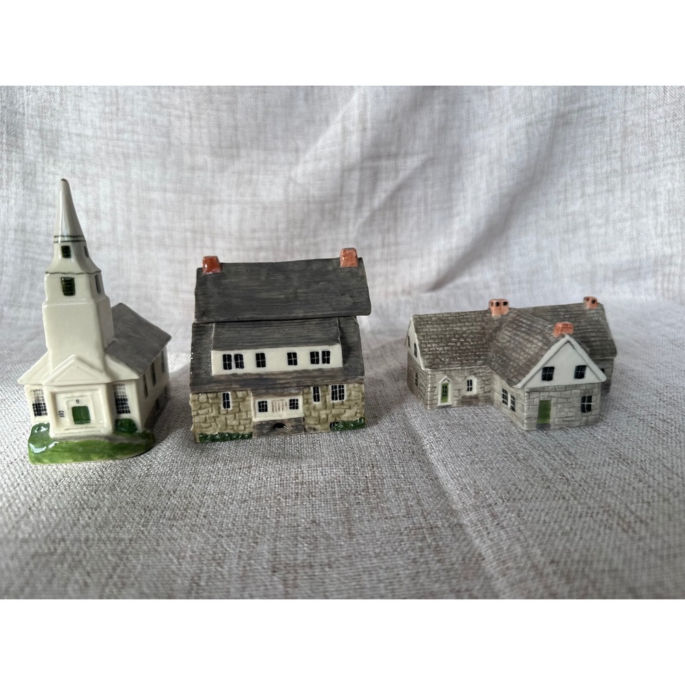 H Owen Hurley NY Set of 3 Wendy Bowen Historic Porcelain Houses Signed 1997 Rare
